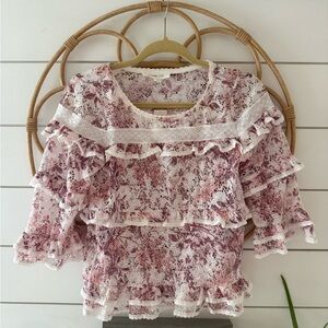Shabby Chic Pink Floral Lace Blouse